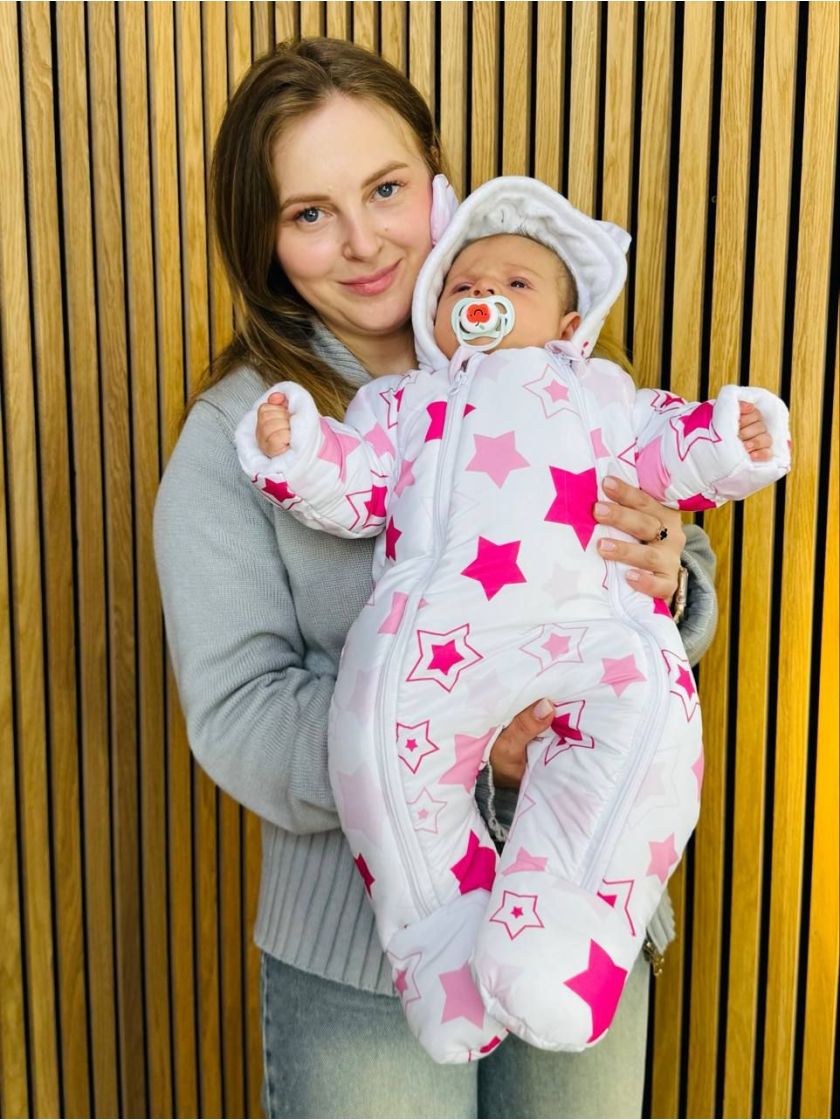 ❤ Комбінезон Принти кольорові, "Маленький ведмедик". Принт - Зірки рожеві великий. Розвір - 3-6міс. Сезон - Демісезонний (#94546