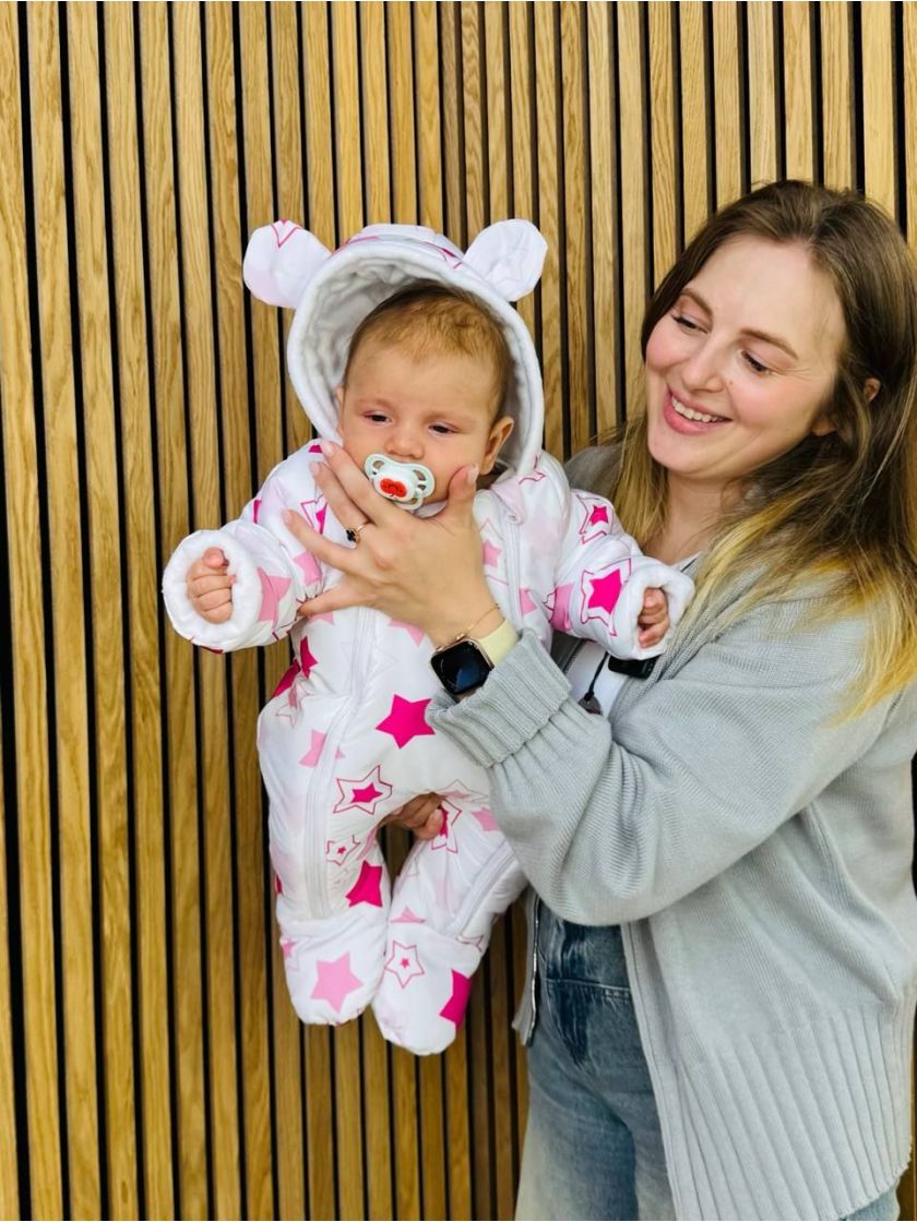 ❤ Комбінезон Принти кольорові, "Маленький ведмедик". Принт - Зірки рожеві великий. Розвір - 3-6міс. Сезон - Демісезонний (#94546