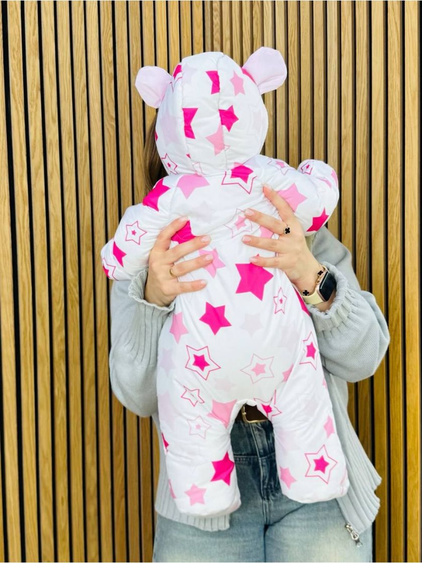 ❤ Комбінезон Принти кольорові, "Маленький ведмедик". Принт - Зірки рожеві великий. Розвір - 3-6міс. Сезон - Зимовий (#70560581) 