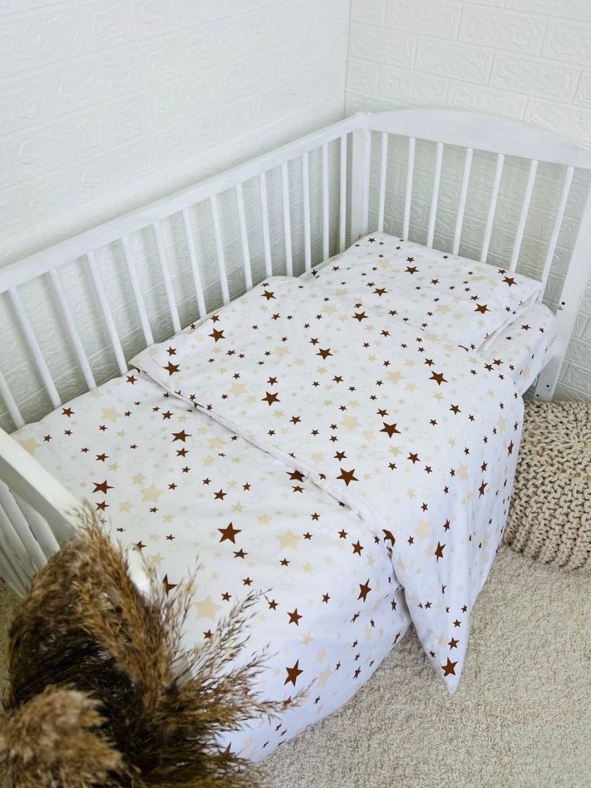 ❤ Змінна дитяча постіль, підковдра 110см на 90см. Принт - Зірки різні на білому бежеві (#64197444) ✓ Anna Konvert