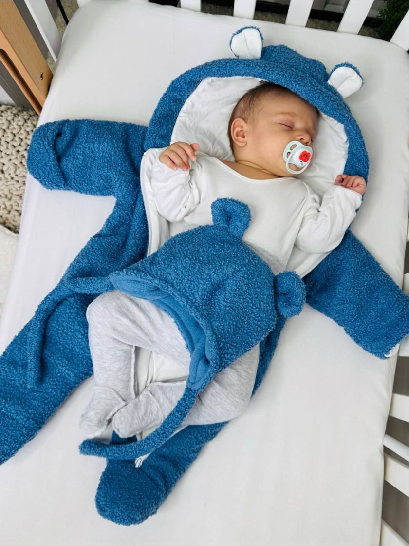 ❤ Демісезонний комбінезон Бараш з шапочкою, 0-4 міс.. Колір - Синій (#53429158) ✓ Anna Konvert