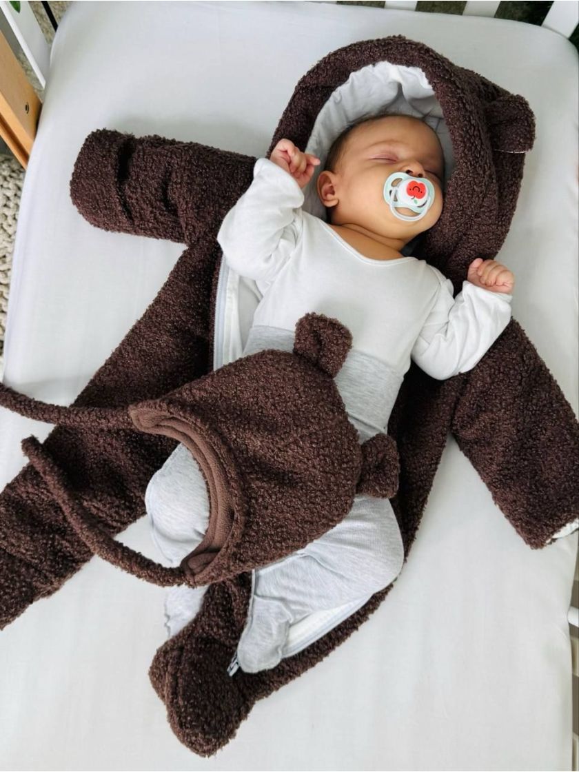 ❤ Демісезонний комбінезон Бараш з шапочкою, 0-4 міс.. Колір - Шоколад (#10461878) ✓ Anna Konvert