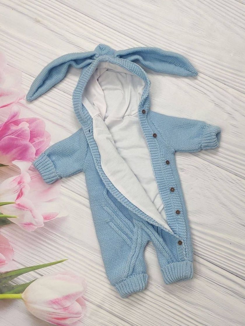 ❤ Чоловічок вʼязка на підкладці з шапочкою, 0-3 міс. Колір - Блакитний. Тип - Двобортний (#35466506) ✓ Anna Konvert