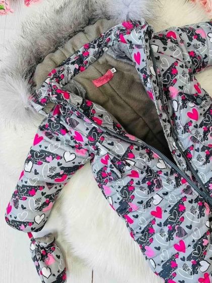❤ Комбінезон зимовий "Рукавичка". Колір - Сірий в рожеві серця. Розмір - 92 (#29538264) ✓ Anna Konvert 2