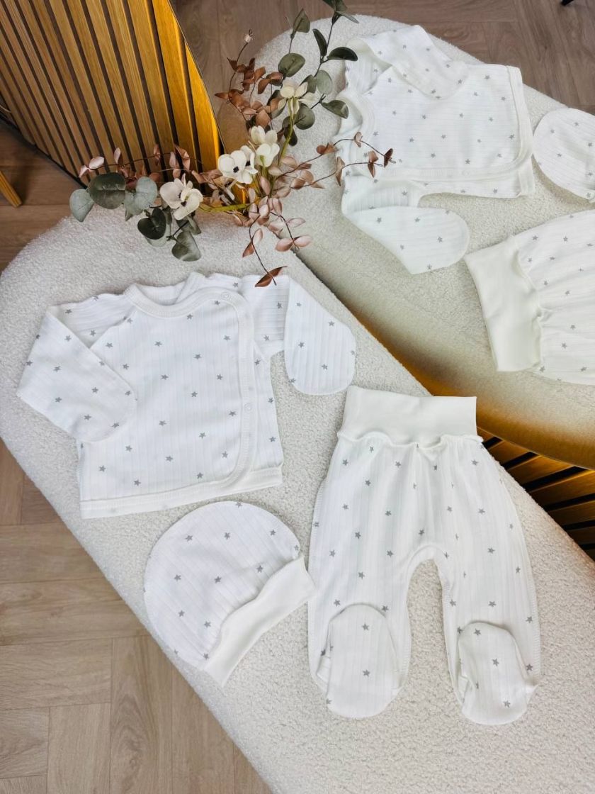 ❤ Комплект 3ка з сорочкою інтерлок Ромашка, 56-62см. Принт - Зірки сірі дрібні (#84295833) ✓ Anna Konvert