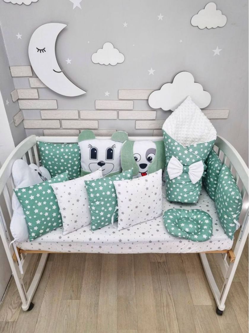 ❤ Набір "Хмаринка" зі звірятами. Принт - Зелений з зірочками. Тип - З косою (#66727015) ✓ Anna Konvert