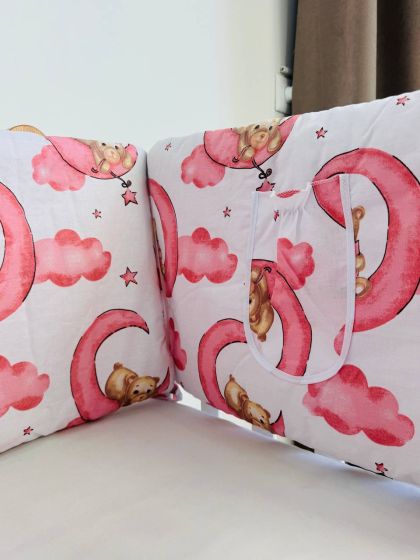 ❤ Бортики-суцільні на 4 боки ліжка, на завʼязках. Принт - Ведмедик на місяці рожевий (#19975539) ✓ Anna Konvert 2