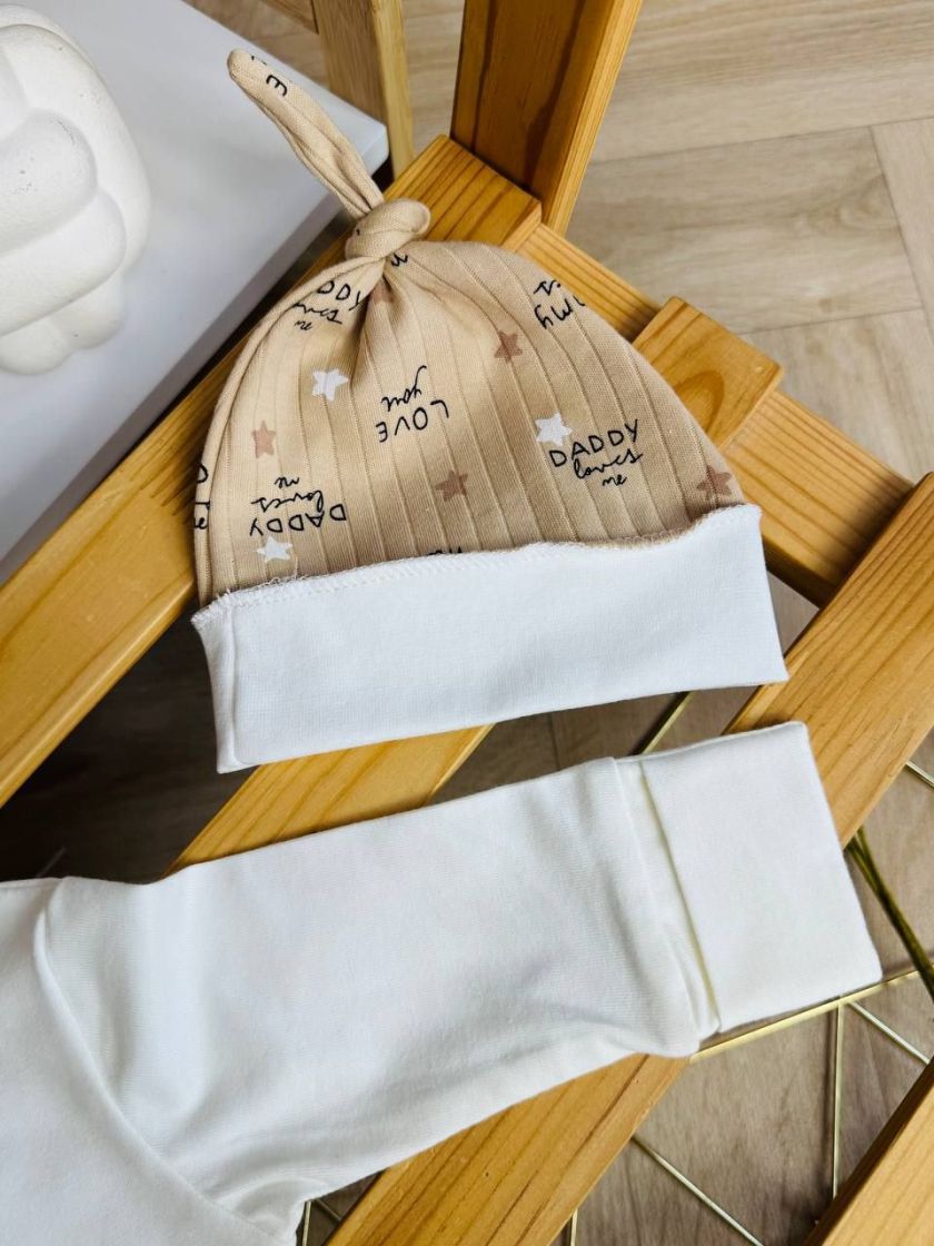 ❤ Комплект 3ка з боді Smile. Принт - Love you бежевий. Розмір - 56 (#41211390) ✓ Anna Konvert