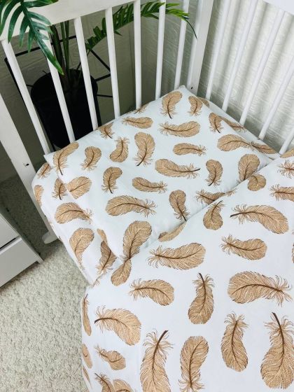 ❤ Змінна дитяча постіль, розмір підковдри 140 см на 110 см. Принт - Пір'я бежеві на білому (#75541681) ✓ Anna Konvert 2