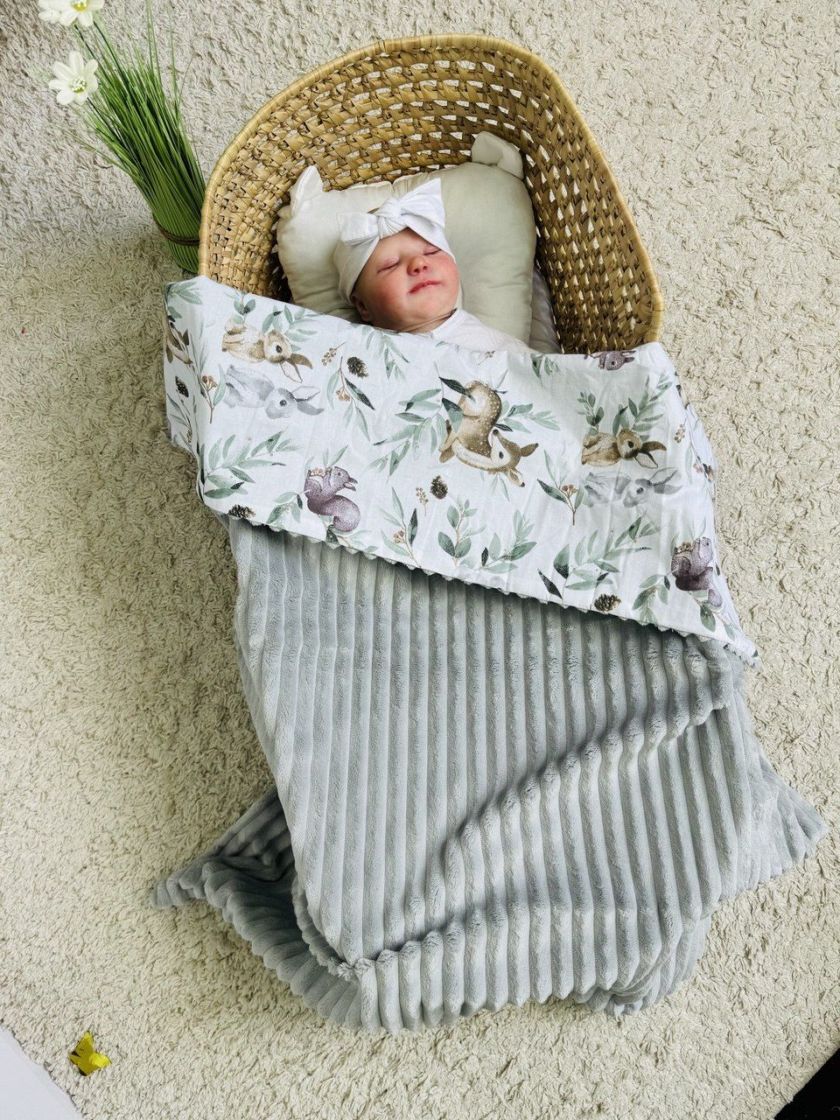 ❤ Плед в пологовий, мінкі плюш, без утеплювача, 100см на 80см. Колір, принт - Плюш смужка сірий, бембі зелені. (#49212935) ✓ Ann