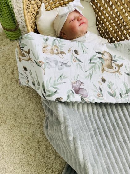 ❤ Плед в пологовий, мінкі плюш, без утеплювача, 100см на 80см. Колір, принт - Плюш смужка сірий, бембі зелені. (#49212935) ✓ Ann 2