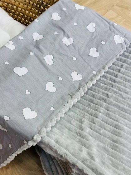 ❤ Плед в пологовий, мінкі плюш, без утеплювача, 100см на 80см. Колір, принт - Серця білі великі на сірому (#42252443) ✓ Anna Kon 2