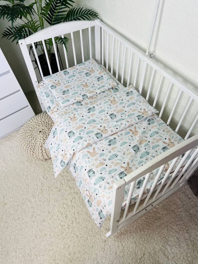 ❤ Змінна дитяча постіль, розмір підковдри 140 см на 110 см. Принт - Совенята з бежевими зайцями (#98242334) ✓ Anna Konvert