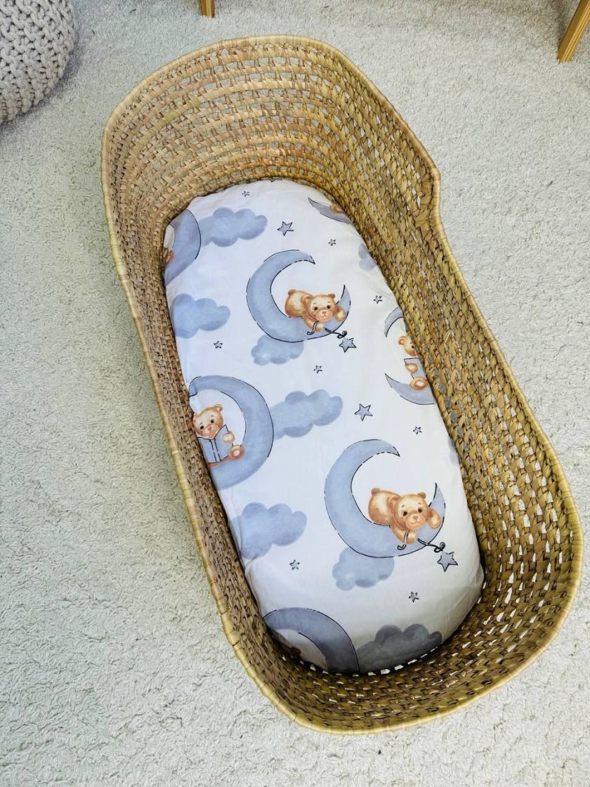 ❤ Простирадло непромакаюче у візочок на гумці. Принт - Ведмідь на місяці, в хмарах (#19277831) ✓ Anna Konvert