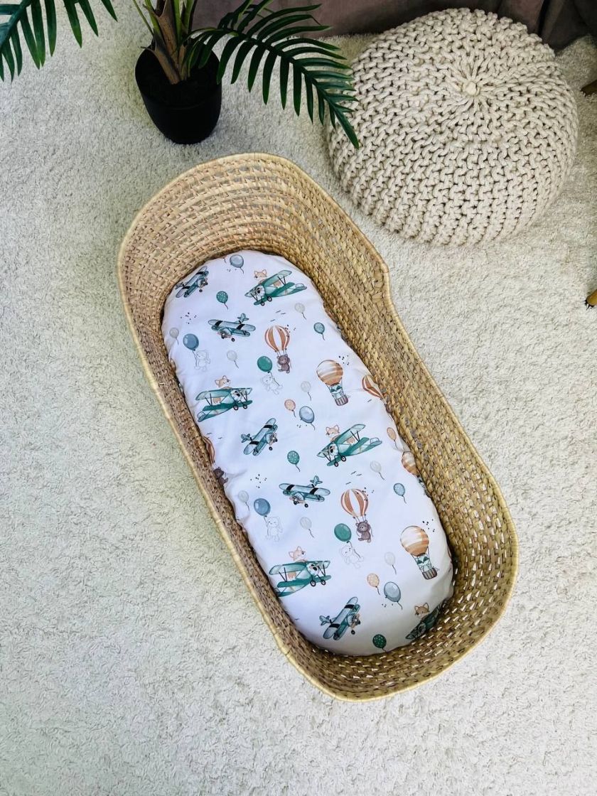 ❤ Простирадло непромакаюче у візочок на гумці. Принт - Літак зелений, повітряна куля, звірі (#54831013) ✓ Anna Konvert