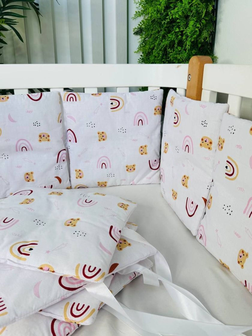 ❤ Бортики-подушки на 4 боки ліжечка, 12 подушок. Принт - Веселки рожеві (#96440887) ✓ Anna Konvert