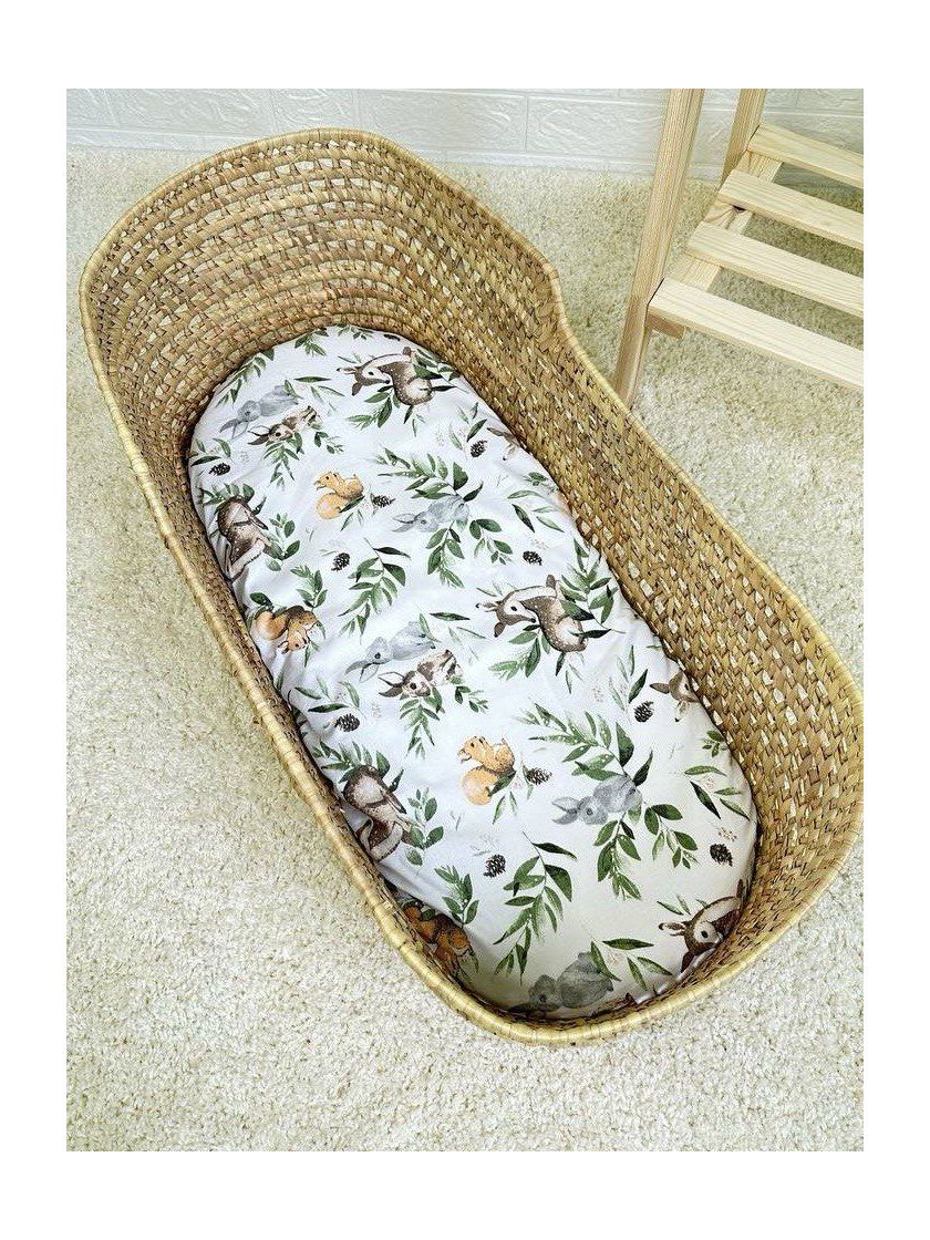 ❤ Простирадло непромакаюче у візочок на гумці. Принт - Олені бембі, білка, заєць в зелені (#46733640) ✓ Anna Konvert