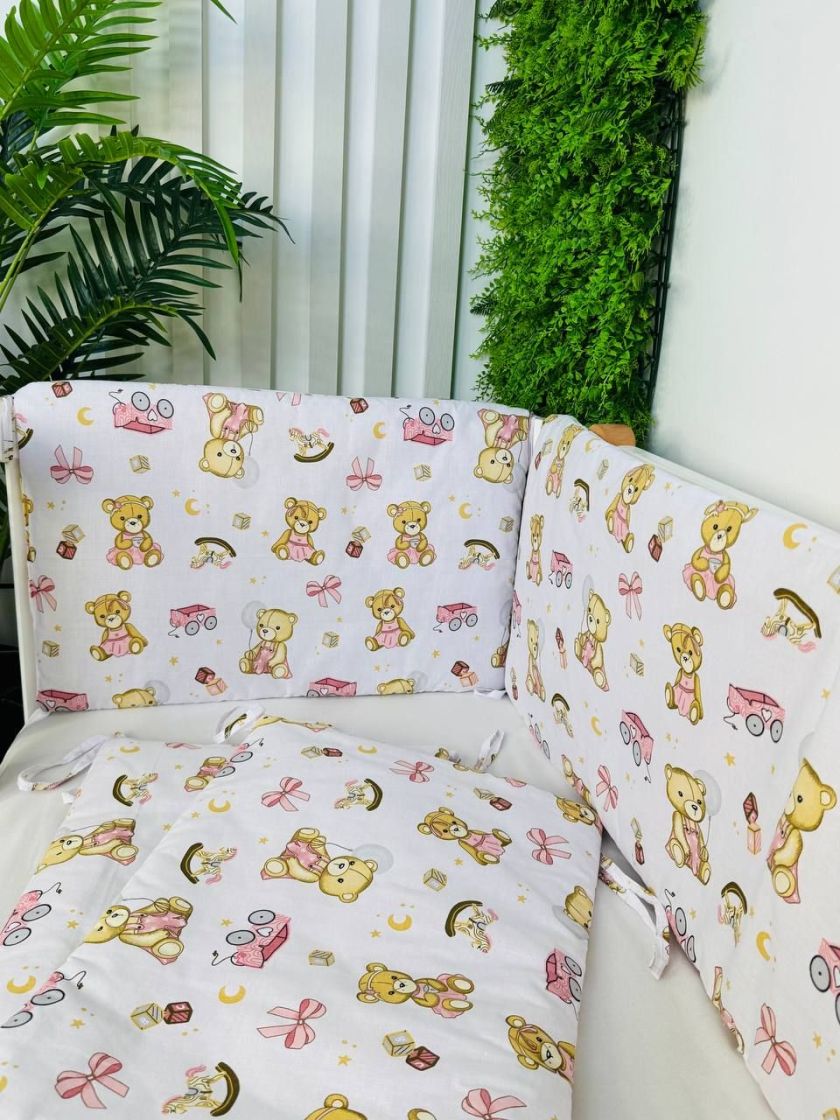 ❤ Бортики-суцільні на 4 боки ліжка, на завʼязках. Принт - Ведмежа з візочком, дівчинка (#26822838) ✓ Anna Konvert