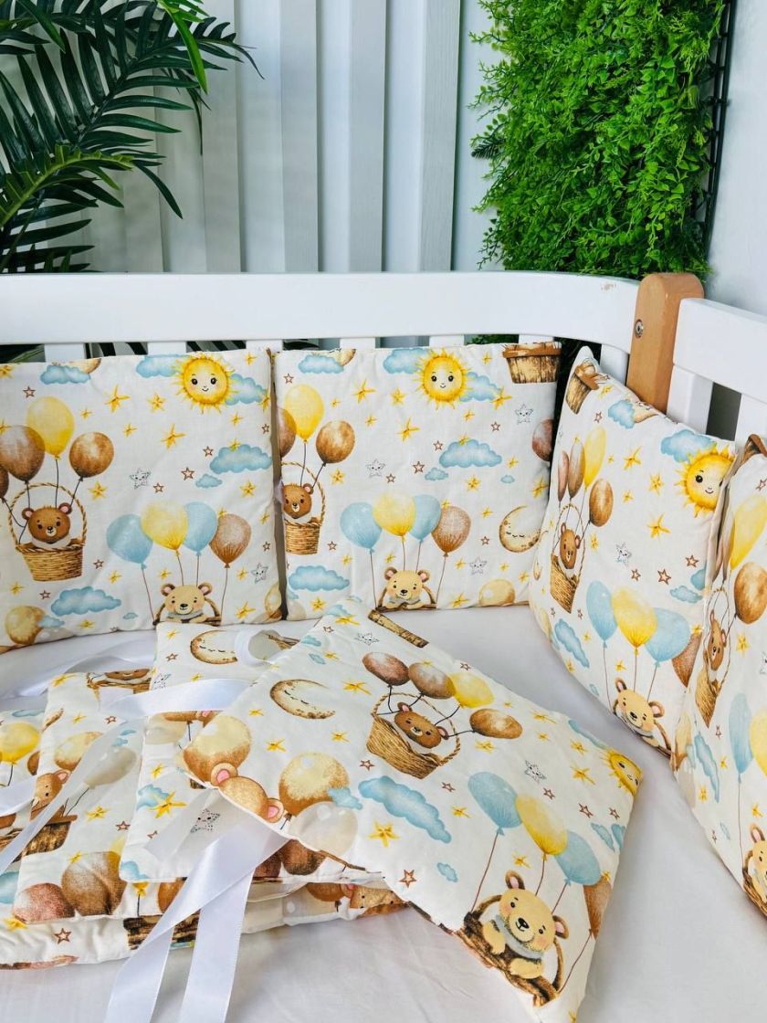 ❤ Бортики-подушки на 4 боки ліжечка, 12 подушок. Принт - Ведмедик на повітряній кулі (#78738174) ✓ Anna Konvert