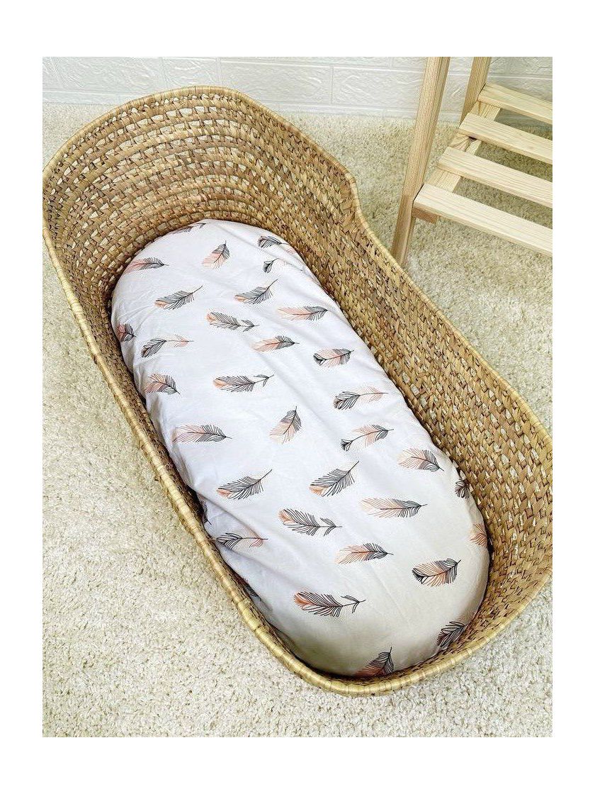 ❤ Простирадло непромакаюче у візочок на гумці. Принт - Пір'я рожеві на білому (#41424559) ✓ Anna Konvert