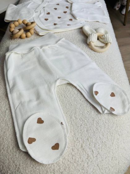 ❤ Комплект 3ка з сорочкою байка, БО. Принт - Серця бежеві великі. Розмір - 56см (#81799732) ✓ Anna Konvert 2