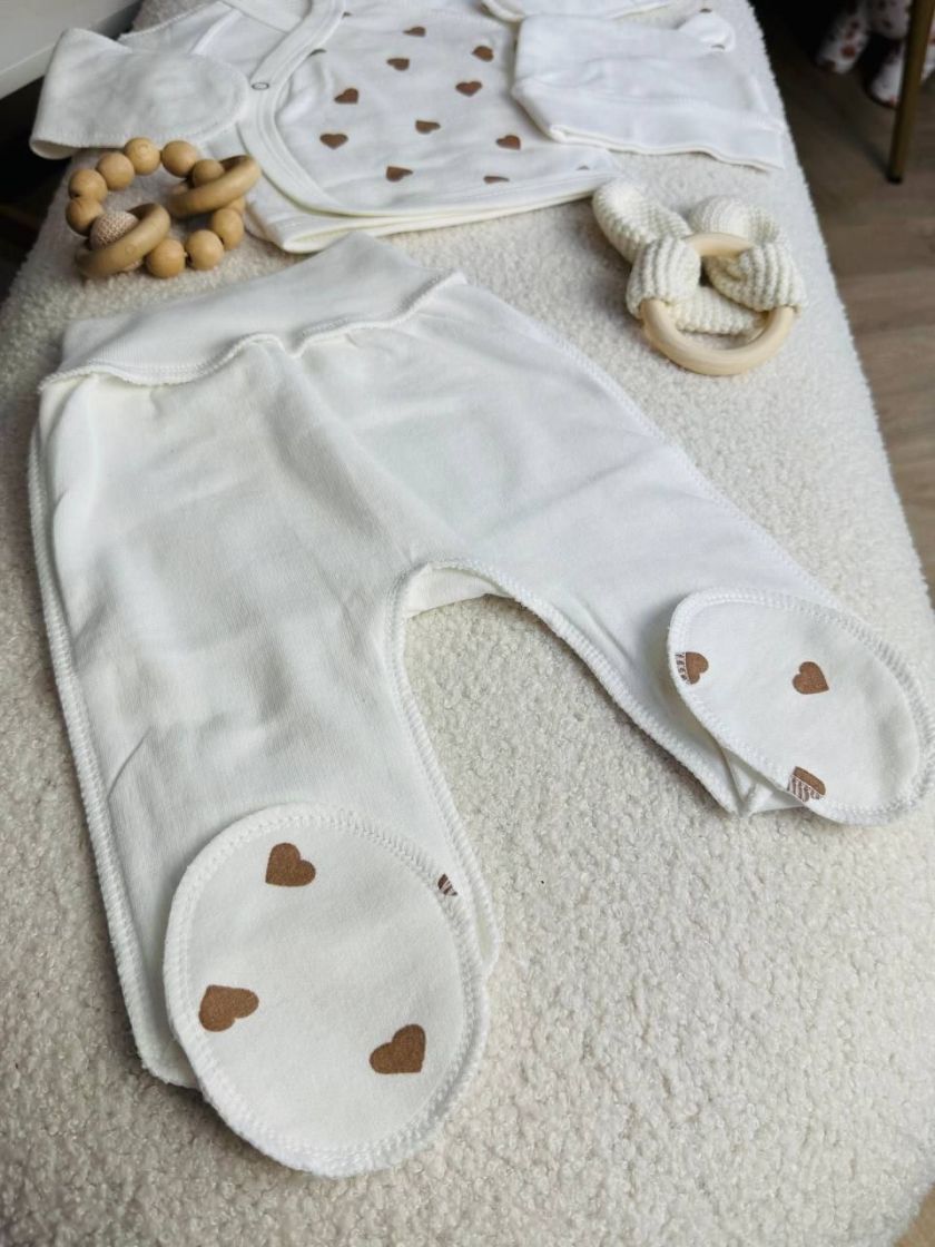 ❤ Комплект 3ка з сорочкою байка, БО. Принт - Серця бежеві великі. Розмір - 56см (#81799732) ✓ Anna Konvert