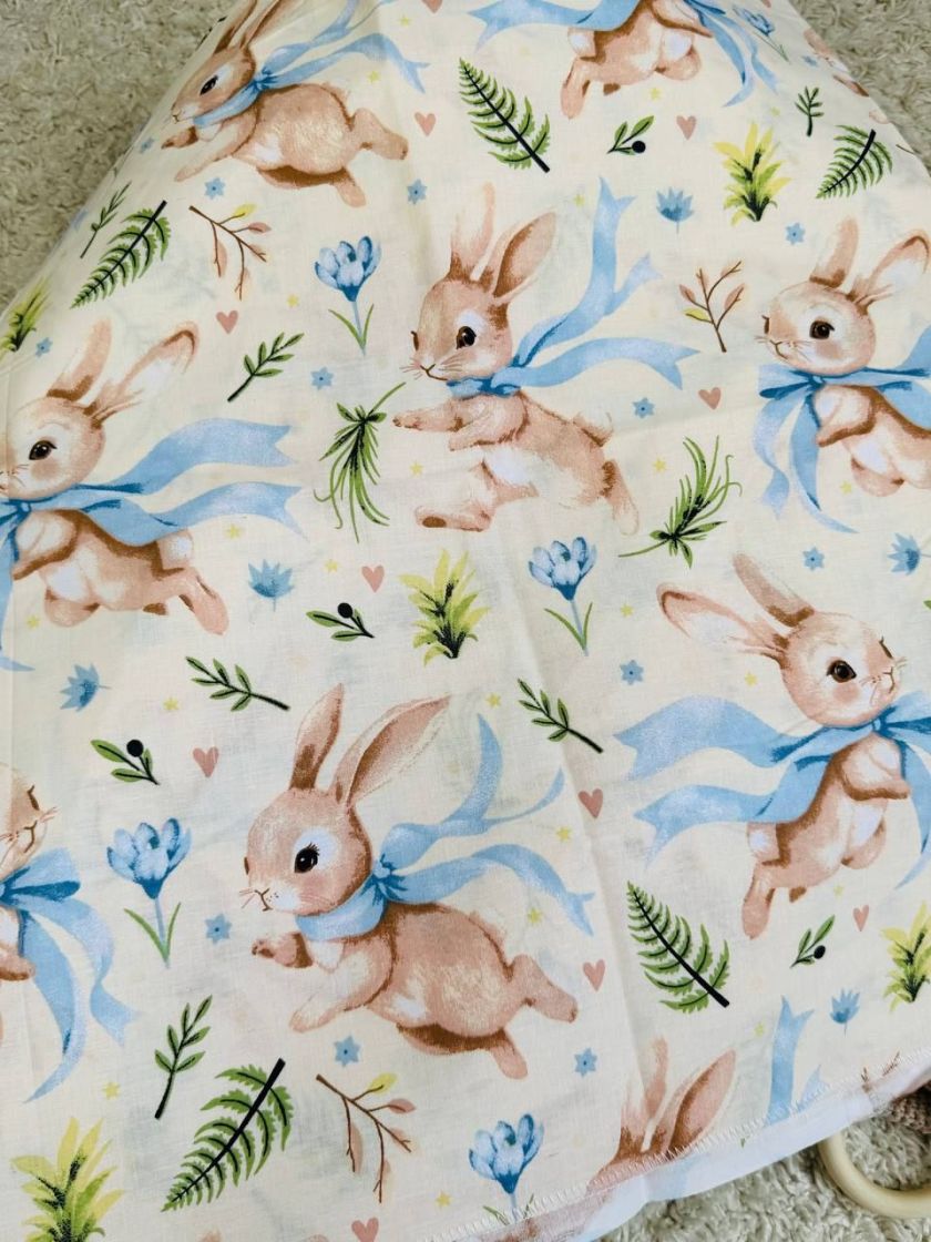 ❤ Пелюшки Ситцеві 85 см на 105 см. Принт - Зайченя з блакитним бантом на молочному (#45318087) ✓ Anna Konvert