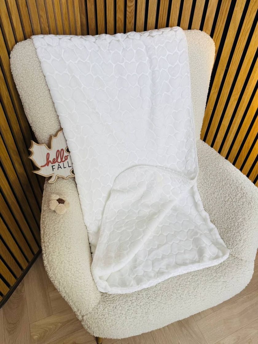 ❤ Плед велюровий текстурний в серця 110*140 см. Колір - Білий (#35364098) ✓ Anna Konvert