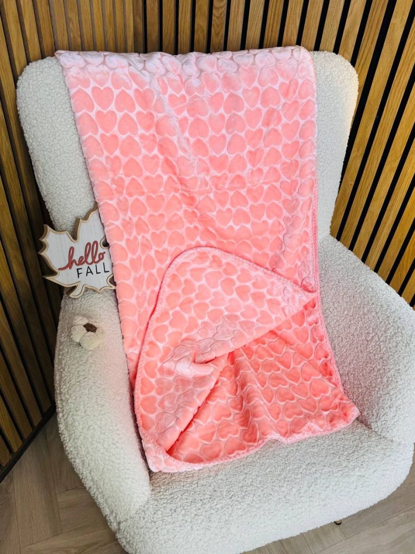 ❤ Плед велюровий текстурний в серця 110*140 см. Колір - Персиковий (#80780797) ✓ Anna Konvert