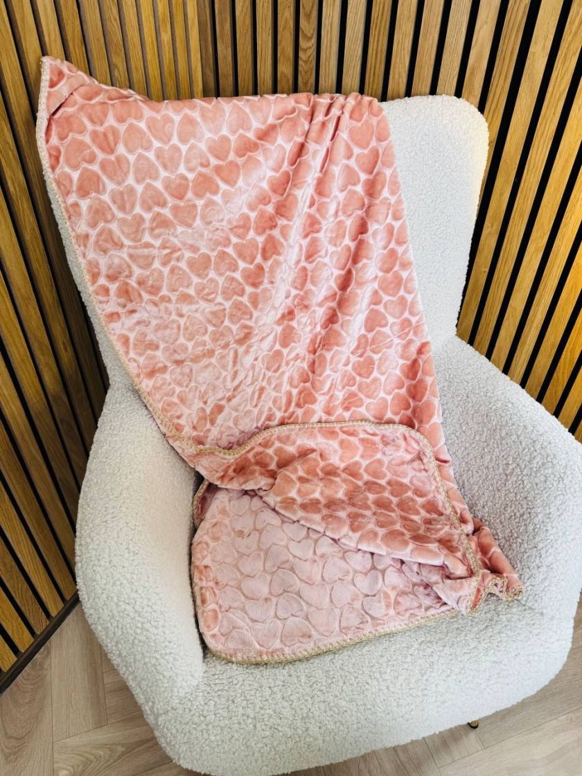 ❤ Плед велюровий текстурний в серця 110*140 см. Колір - Пудровий (#20465429) ✓ Anna Konvert