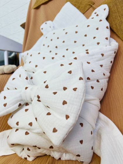 ❤ Мусліновий конверт з подушкою. Принт - Сердечка дрібні беж на білому (#65642250) ✓ Anna Konvert 2