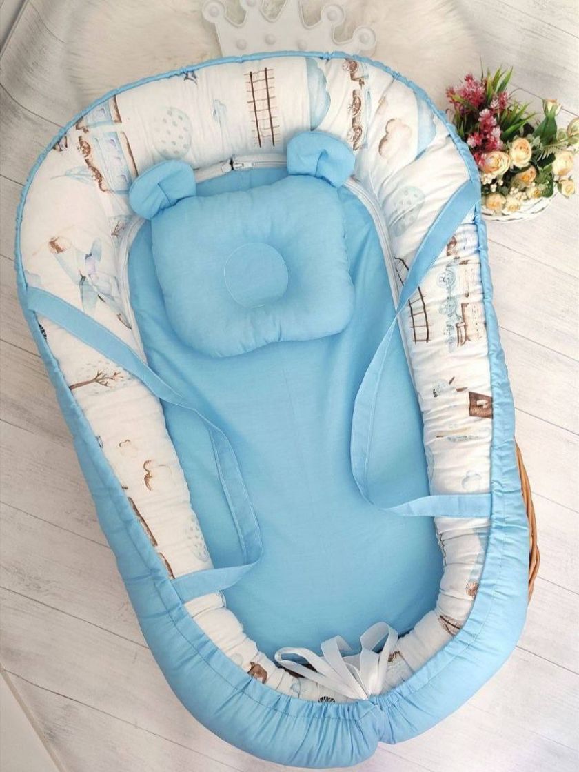 ❤ Кокон-гніздечко з ручками. Принт - Літак великий синій на блакитному (#93412281) ✓ Anna Konvert