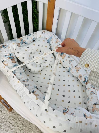 ❤ Кокон-гніздечко з ручками. Принт - Ведмідь з вудкою, серця різні (#73387588) ✓ Anna Konvert 2