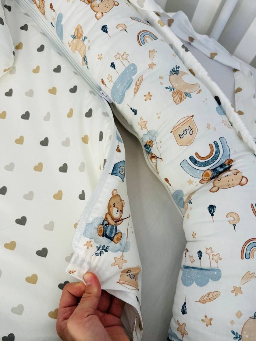 ❤ Кокон-гніздечко з ручками. Принт - Ведмідь з вудкою, серця різні (#73387588) ✓ Anna Konvert