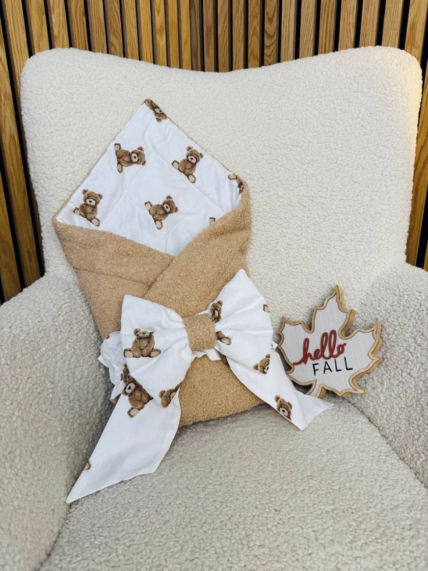 ❤ Демісезонний конверт-плед бараш. Колір - Бежевий з ведмедиками (#61902593) ✓ Anna Konvert