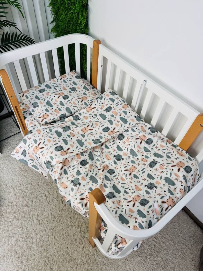 ❤ Змінна дитяча постіль байкова, 140*110. Принт - Совенята з бежевими зайцями (#40128527) ✓ Anna Konvert