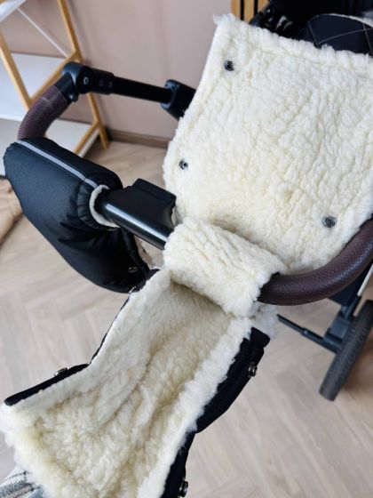 ❤ Зимові рукавиці на візочок, для батьків, з накладками, 70% вовни, Чорні, ForKids (#0413) ✓ Anna Konvert 2