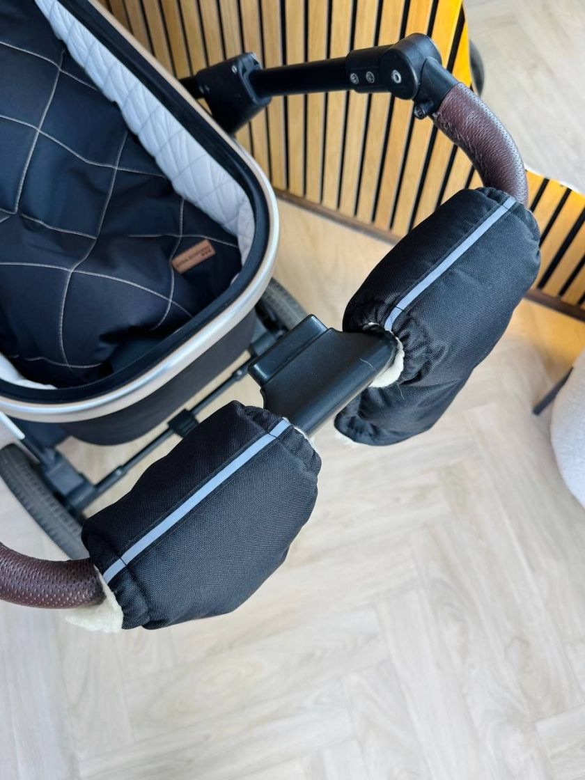 ❤ Зимові рукавиці на візочок, для батьків, з накладками, 70% вовни, Чорні, ForKids (#0413) ✓ Anna Konvert