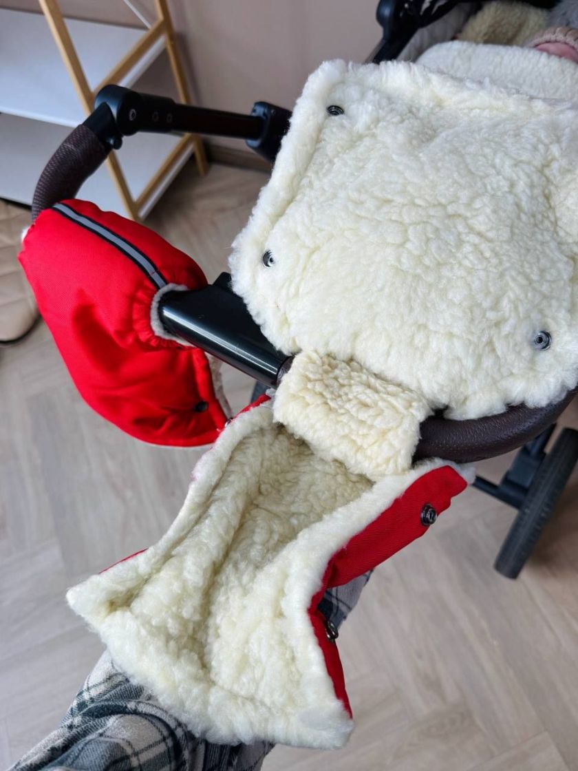 ❤ Зимові рукавиці на візочок, для батьків, з накладками, 70% вовни, Червоний, ForKids (#0412) ✓ Anna Konvert