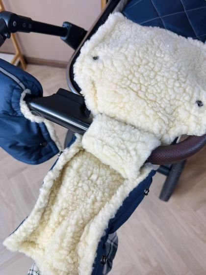 ❤ Зимові рукавиці на візочок, для батьків, з накладками, 70% вовни, Сині, ForKids (#0410) ✓ Anna Konvert 2