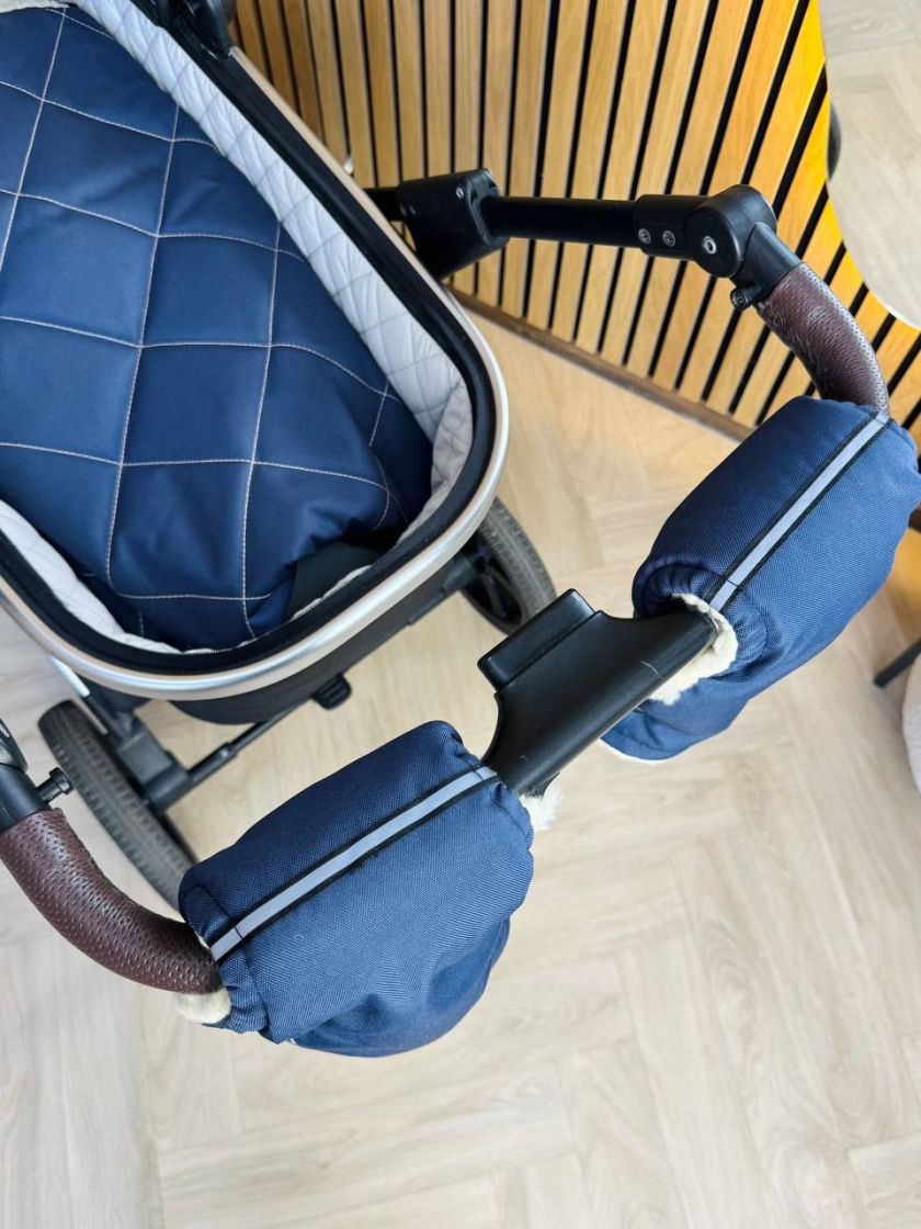 ❤ Зимові рукавиці на візочок, для батьків, з накладками, 70% вовни, Сині, ForKids (#0410) ✓ Anna Konvert