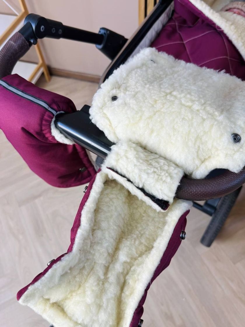 ❤ Зимові рукавиці на візочок, для батьків, з накладками, 70% вовни, Бордовий, ForKids (#0408) ✓ Anna Konvert