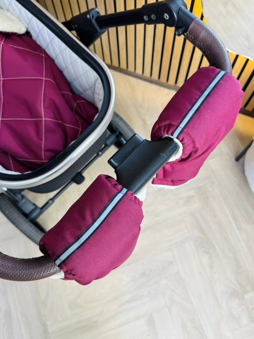 ❤ Зимові рукавиці на візочок, для батьків, з накладками, 70% вовни, Бордовий, ForKids (#0408) ✓ Anna Konvert