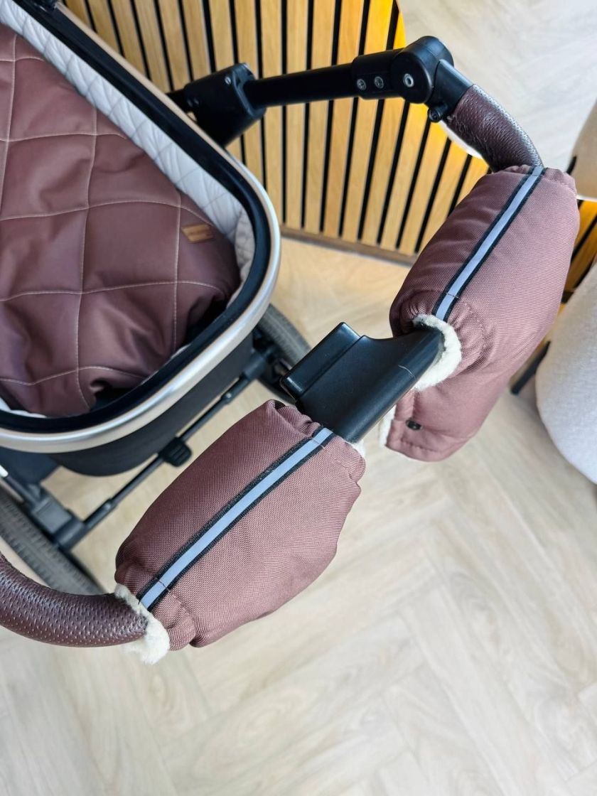 ❤ Зимові рукавиці на візочок, для батьків, з накладками, 70% вовни, Шоколад, ForKids (#0409) ✓ Anna Konvert