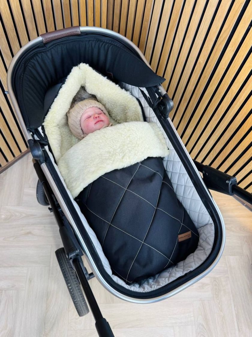 ❤ Зимовий конверт у візочок люльку Бебі, 70% вовни, Чорний, 0-6 міс (#0377) ✓ Anna Konvert