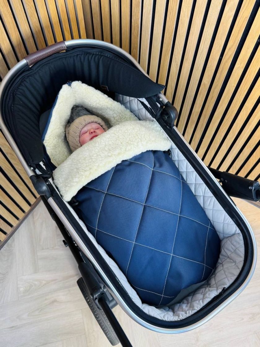 ❤ Зимовий конверт у візочок люльку Бебі, 70% вовни, Синій, 0-6 міс (#0374) ✓ Anna Konvert