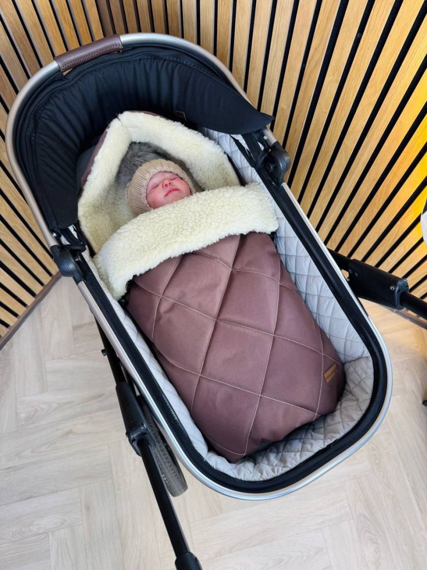 ❤ Зимовий конверт у візочок люльку Бебі, 70% вовни, Шоколад, 0-6 міс (#0373) ✓ Anna Konvert