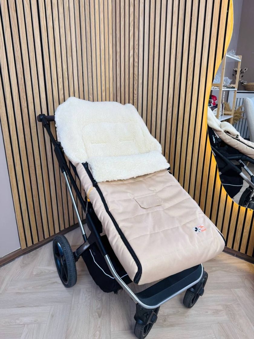 ❤ Зимовий конверт у прогулянковий візочок, люльку, з бахілами Mini ForKids, 70% вовни, Бежевий, 0-2 років (#0387) ✓ Anna Konvert