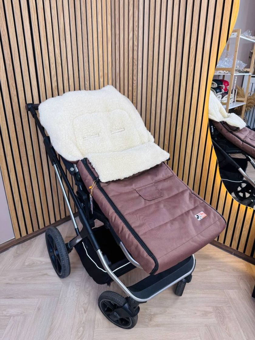 ❤ Зимовий конверт у прогулянковий візочок, люльку, з бахілами Mini ForKids, 70% вовни, Шоколад, 0-2 років (#0389) ✓ Anna Konvert