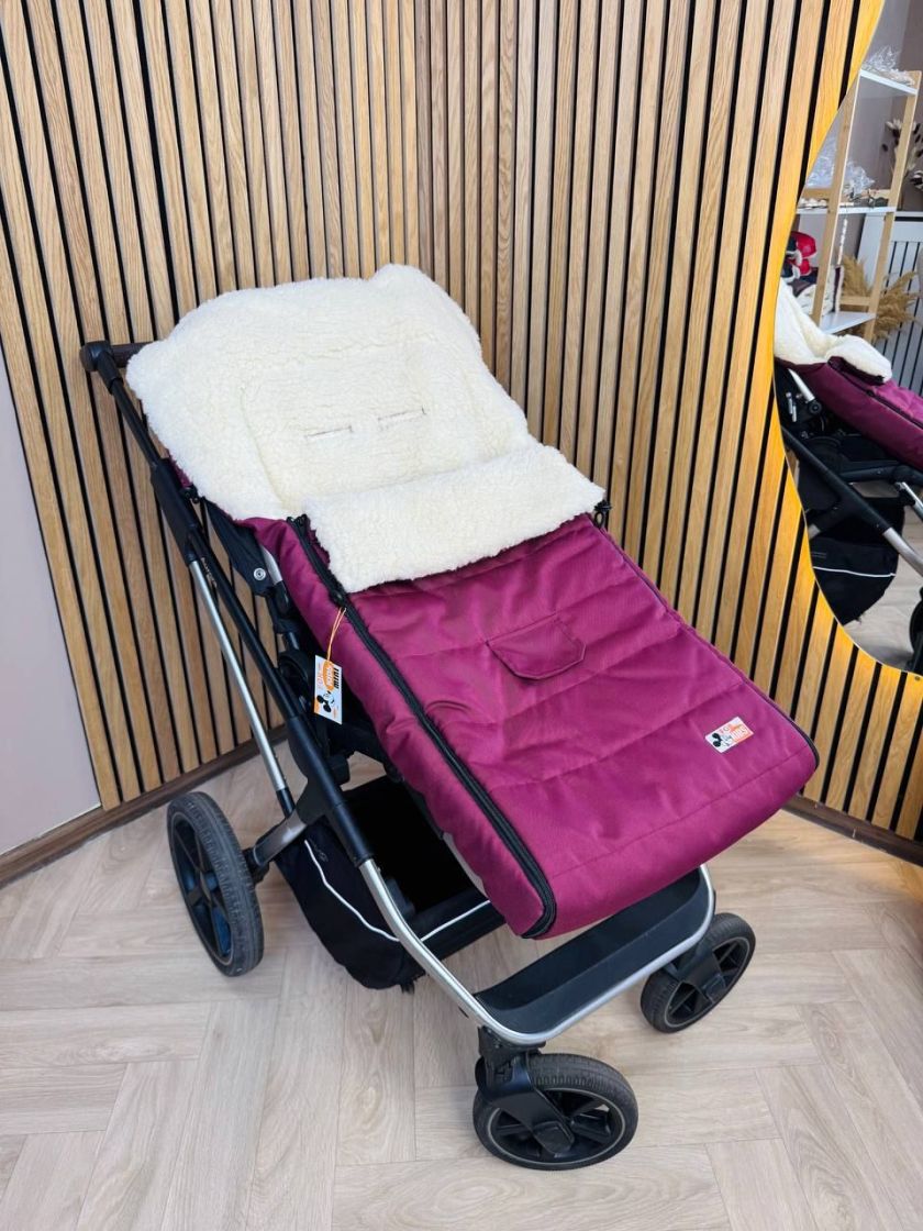 ❤ Зимовий конверт у прогулянковий візочок, люльку, з бахілами Mini ForKids, 70% вовни, Бордовий, 0-2 років (#0388) ✓ Anna Konver
